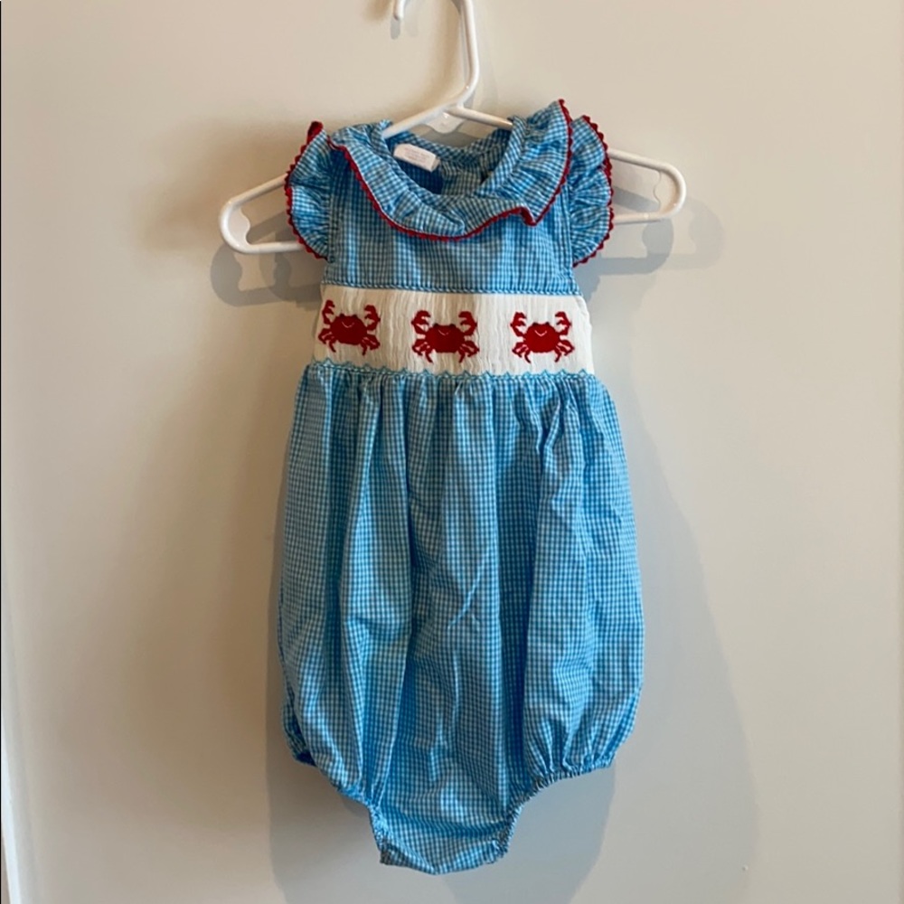Blue and red smocked bubble